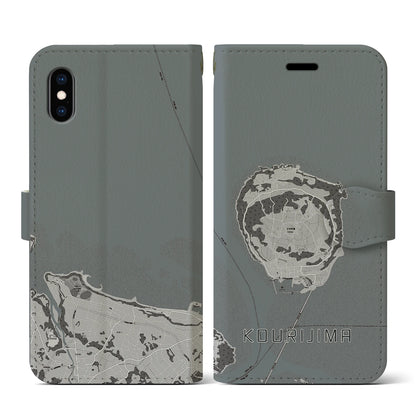 【古宇利島（沖縄県）】地図柄iPhoneケース（手帳タイプ）モノトーン・iPhone XS / X 用