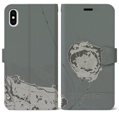 【古宇利島（沖縄県）】地図柄iPhoneケース（手帳タイプ）モノトーン・iPhone XS Max 用