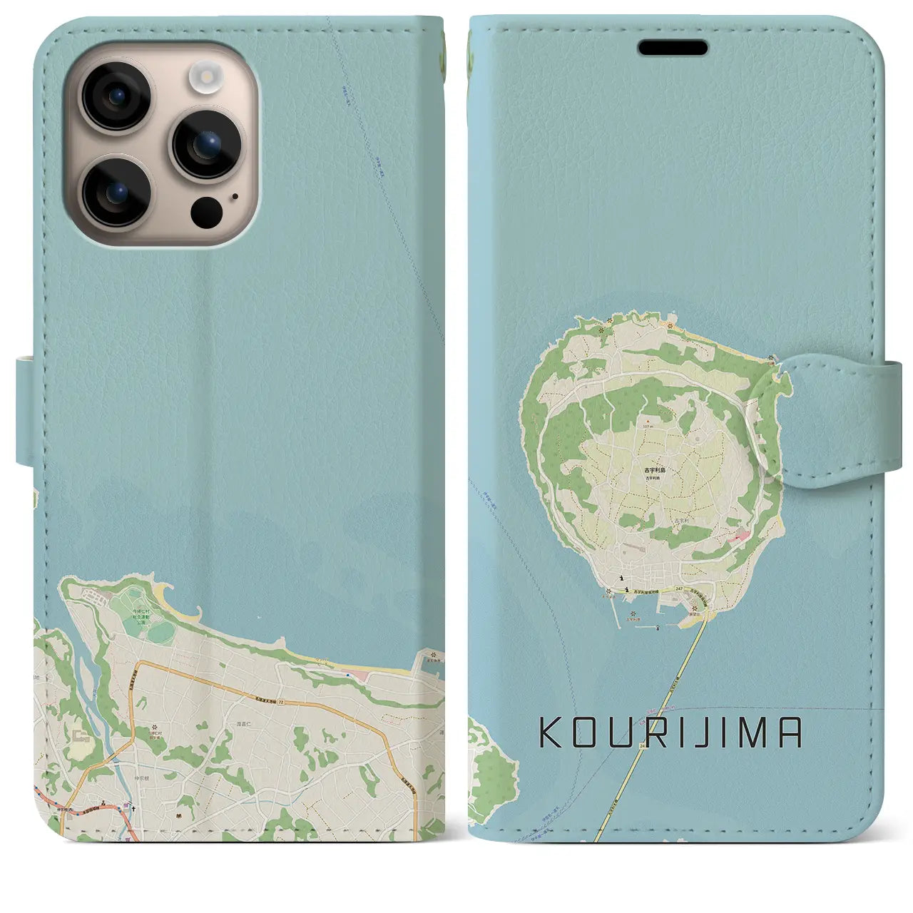 【古宇利島（沖縄県）】地図柄iPhoneケース（手帳タイプ）ナチュラル・iPhone 16 Plus 用