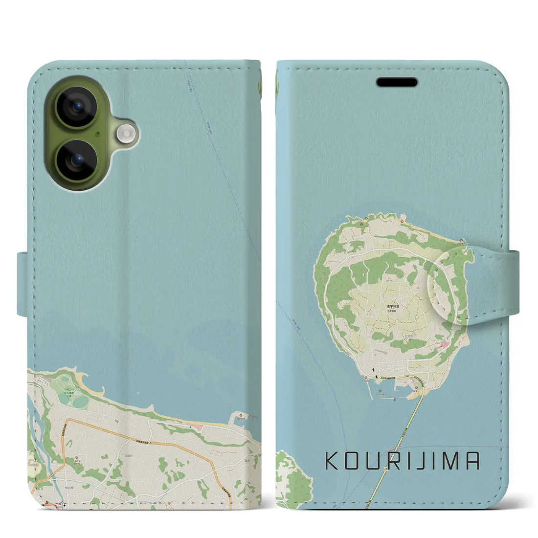 【古宇利島(沖縄県)】地図柄iPhoneケース(手帳タイプ)モノトーン・iPhone 17 Pro Max 用