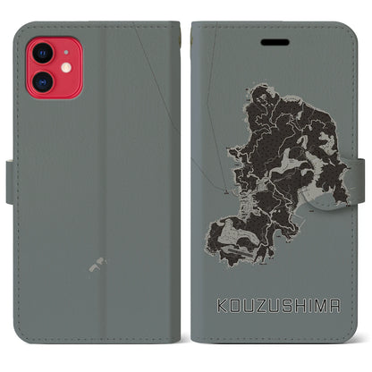 【神津島（東京都）】地図柄iPhoneケース（手帳タイプ）モノトーン・iPhone 11 用