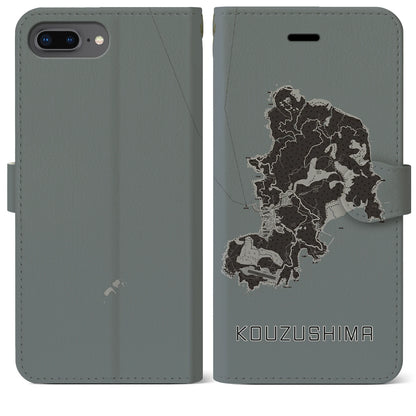 【神津島（東京都）】地図柄iPhoneケース（手帳タイプ）モノトーン・iPhone 8Plus /7Plus / 6sPlus / 6Plus 用