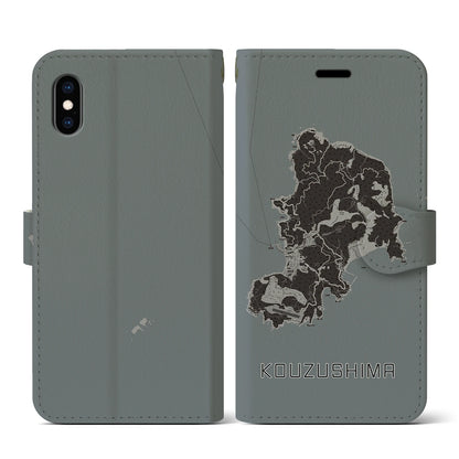 【神津島（東京都）】地図柄iPhoneケース（手帳タイプ）モノトーン・iPhone XS / X 用