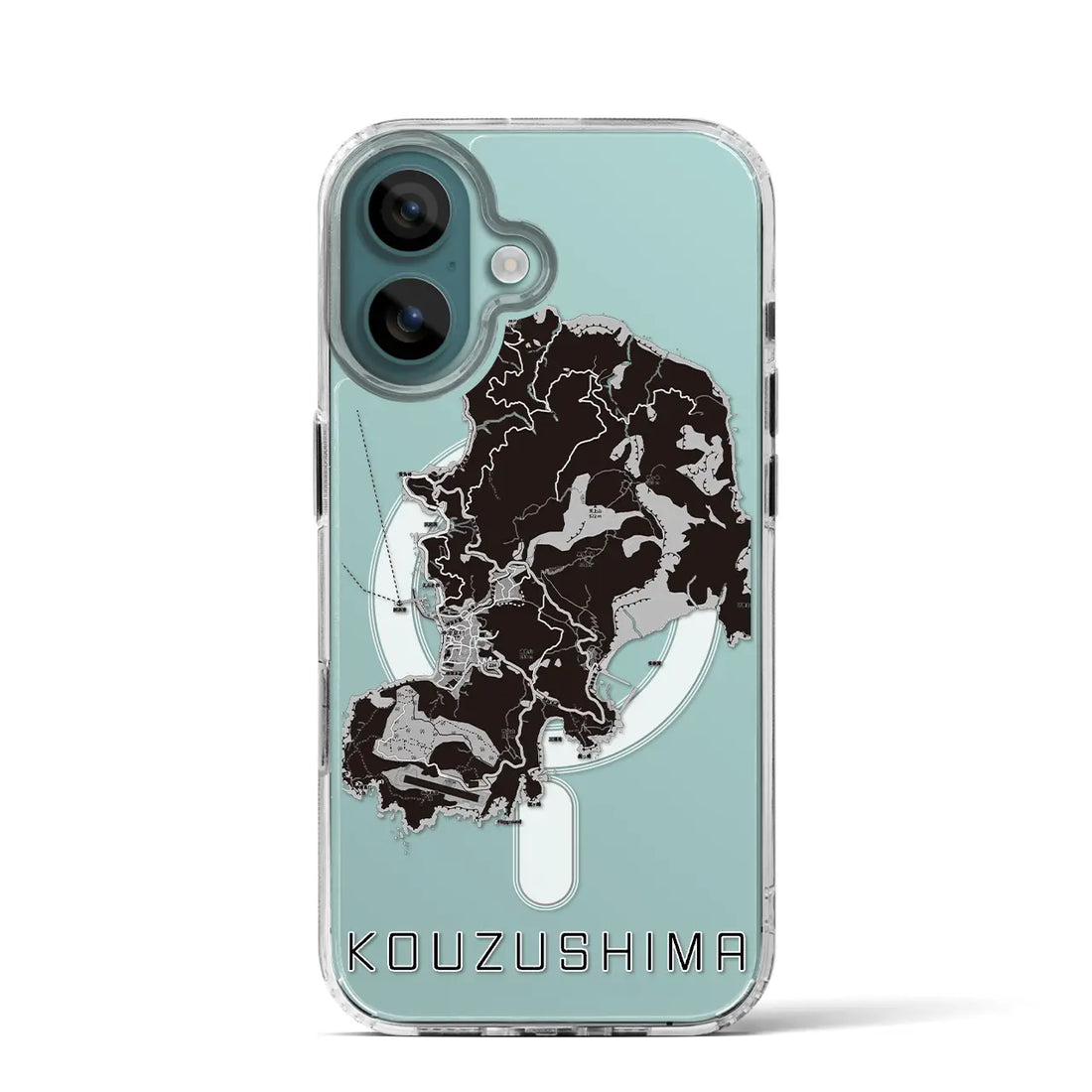 【神津島(東京都)】地図柄iPhoneケース(MagSafeタイプ)モノトーン・iPhone 16 Pro 用