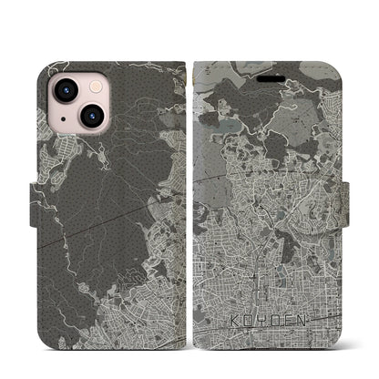 【甲陽園（兵庫県）】地図柄iPhoneケース（手帳タイプ）モノトーン・iPhone 13 mini 用