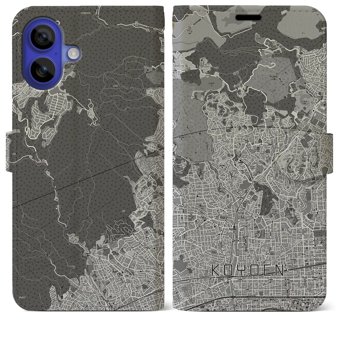 【甲陽園(兵庫県)】地図柄iPhoneケース(手帳タイプ)モノトーン・iPhone 16 Pro Max 用