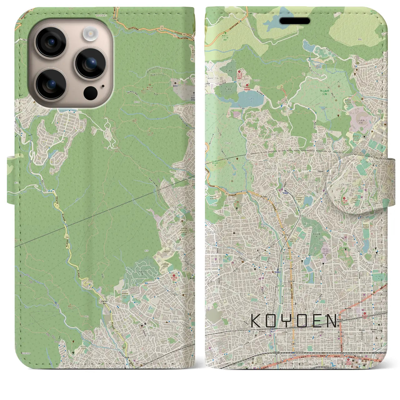 【甲陽園（兵庫県）】地図柄iPhoneケース（手帳タイプ）ナチュラル・iPhone 16 Plus 用