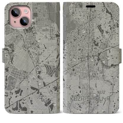【高座渋谷（神奈川県）】地図柄iPhoneケース（手帳タイプ）モノトーン・iPhone 15 Plus 用