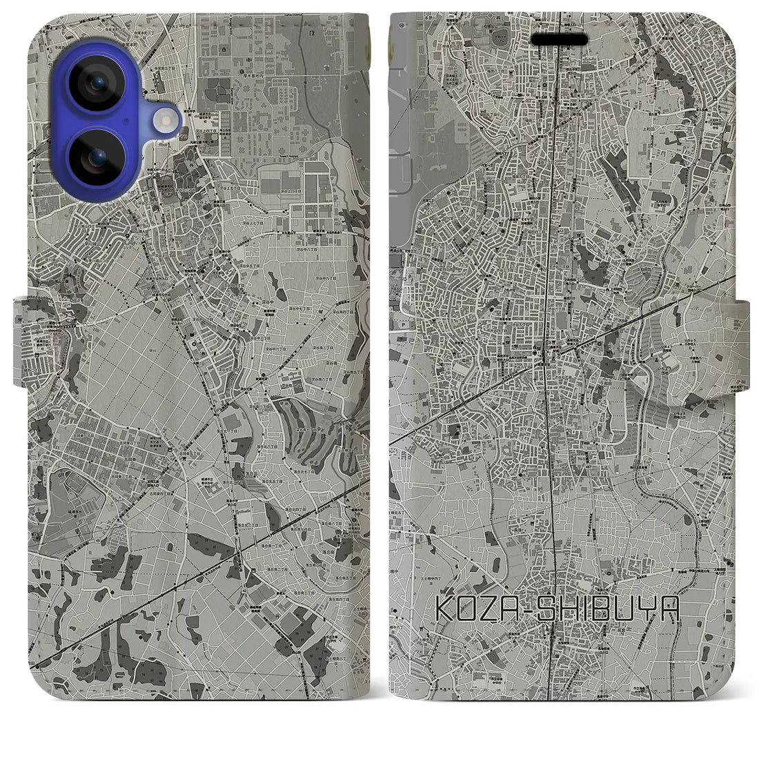 【高座渋谷(神奈川県)】地図柄iPhoneケース(手帳タイプ)モノトーン・iPhone 16 Pro Max 用