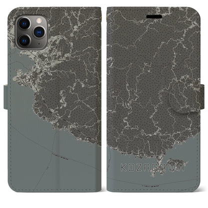 【古座川（和歌山県）】地図柄iPhoneケース（手帳タイプ）モノトーン・iPhone 11 Pro Max 用