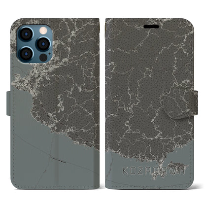 【古座川（和歌山県）】地図柄iPhoneケース（手帳タイプ）モノトーン・iPhone 12 / 12 Pro 用