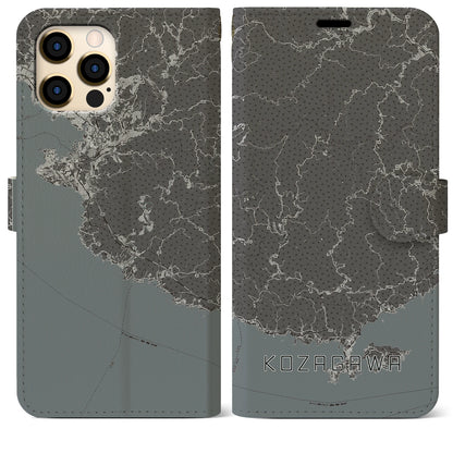 【古座川（和歌山県）】地図柄iPhoneケース（手帳タイプ）モノトーン・iPhone 12 Pro Max 用