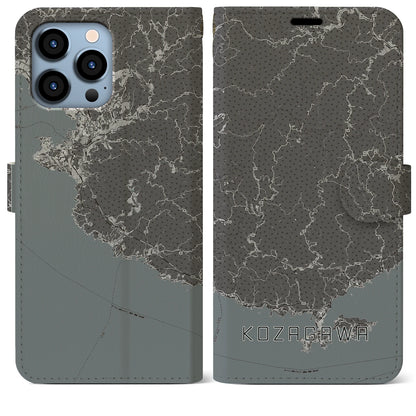 【古座川（和歌山県）】地図柄iPhoneケース（手帳タイプ）モノトーン・iPhone 13 Pro Max 用