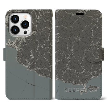 【古座川（和歌山県）】地図柄iPhoneケース（手帳タイプ）モノトーン・iPhone 13 Pro 用