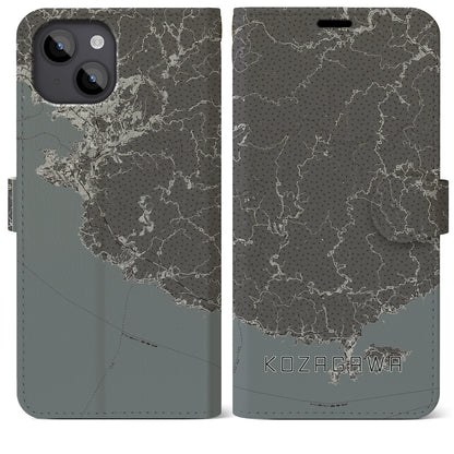 【古座川（和歌山県）】地図柄iPhoneケース（手帳タイプ）モノトーン・iPhone 14 Plus 用