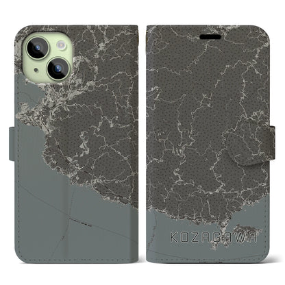 【古座川（和歌山県）】地図柄iPhoneケース（手帳タイプ）モノトーン・iPhone 15 用