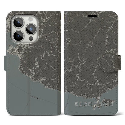 【古座川（和歌山県）】地図柄iPhoneケース（手帳タイプ）モノトーン・iPhone 15 Pro 用