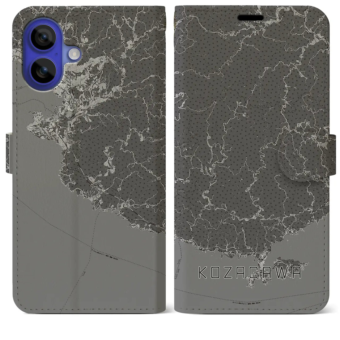 【古座川(和歌山県)】地図柄iPhoneケース(手帳タイプ)モノトーン・iPhone 16 Pro Max 用