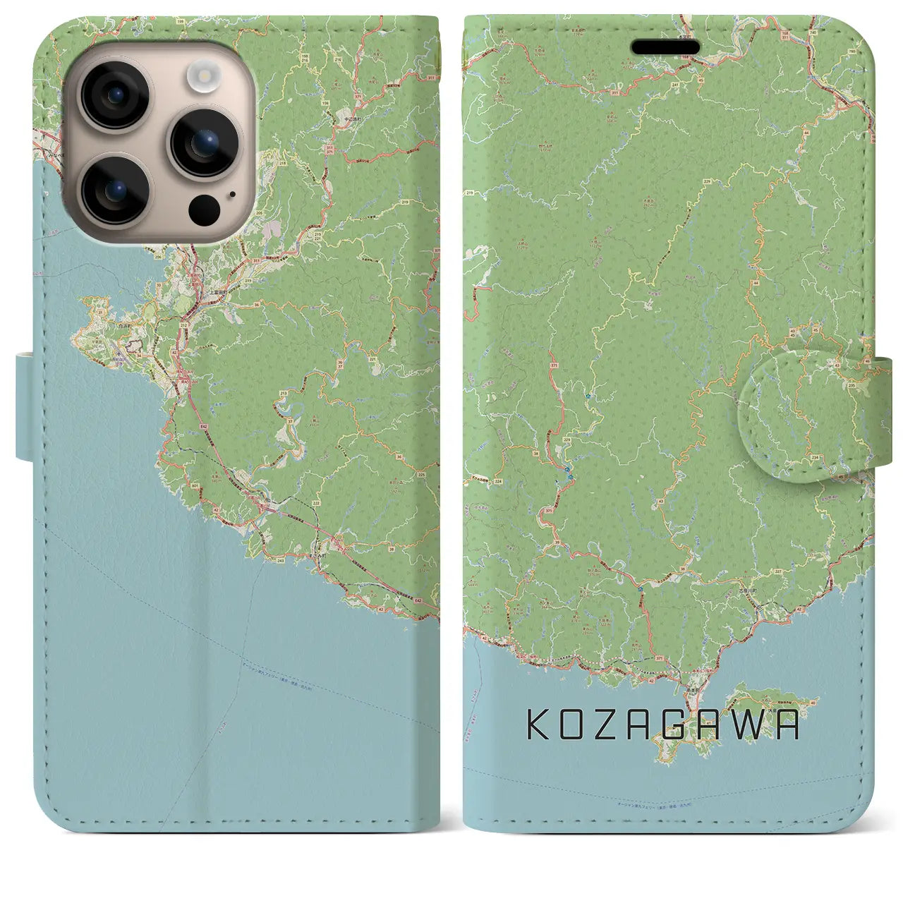 【古座川（和歌山県）】地図柄iPhoneケース（手帳タイプ）ナチュラル・iPhone 16 Plus 用