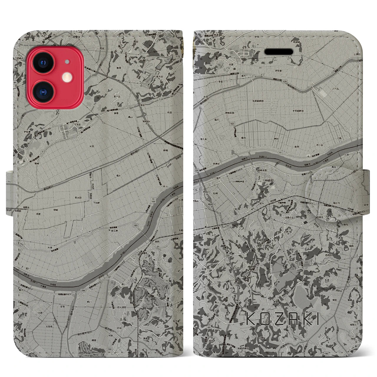 【神崎（千葉県）】地図柄iPhoneケース（手帳タイプ）