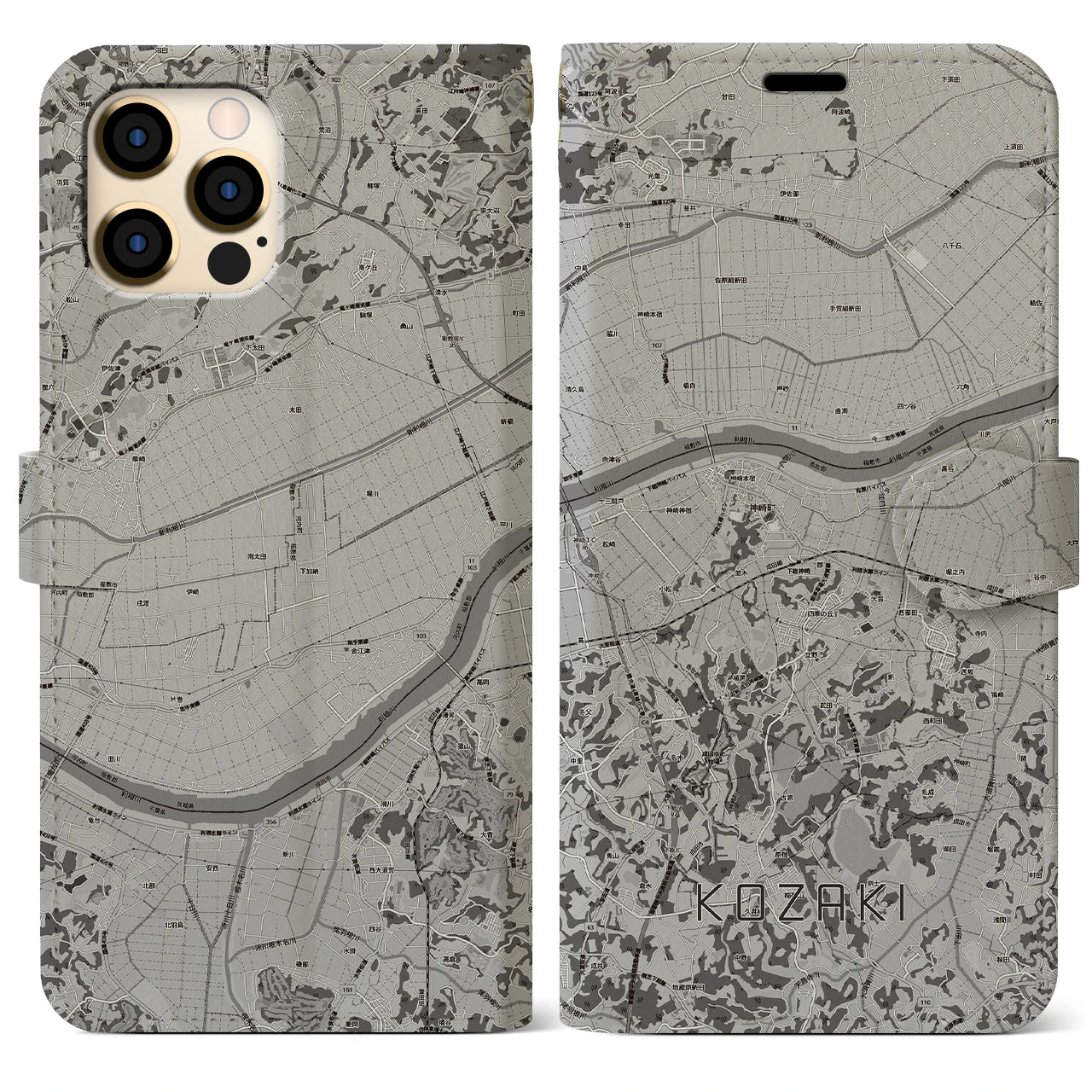 【神崎（千葉県）】地図柄iPhoneケース（手帳タイプ）