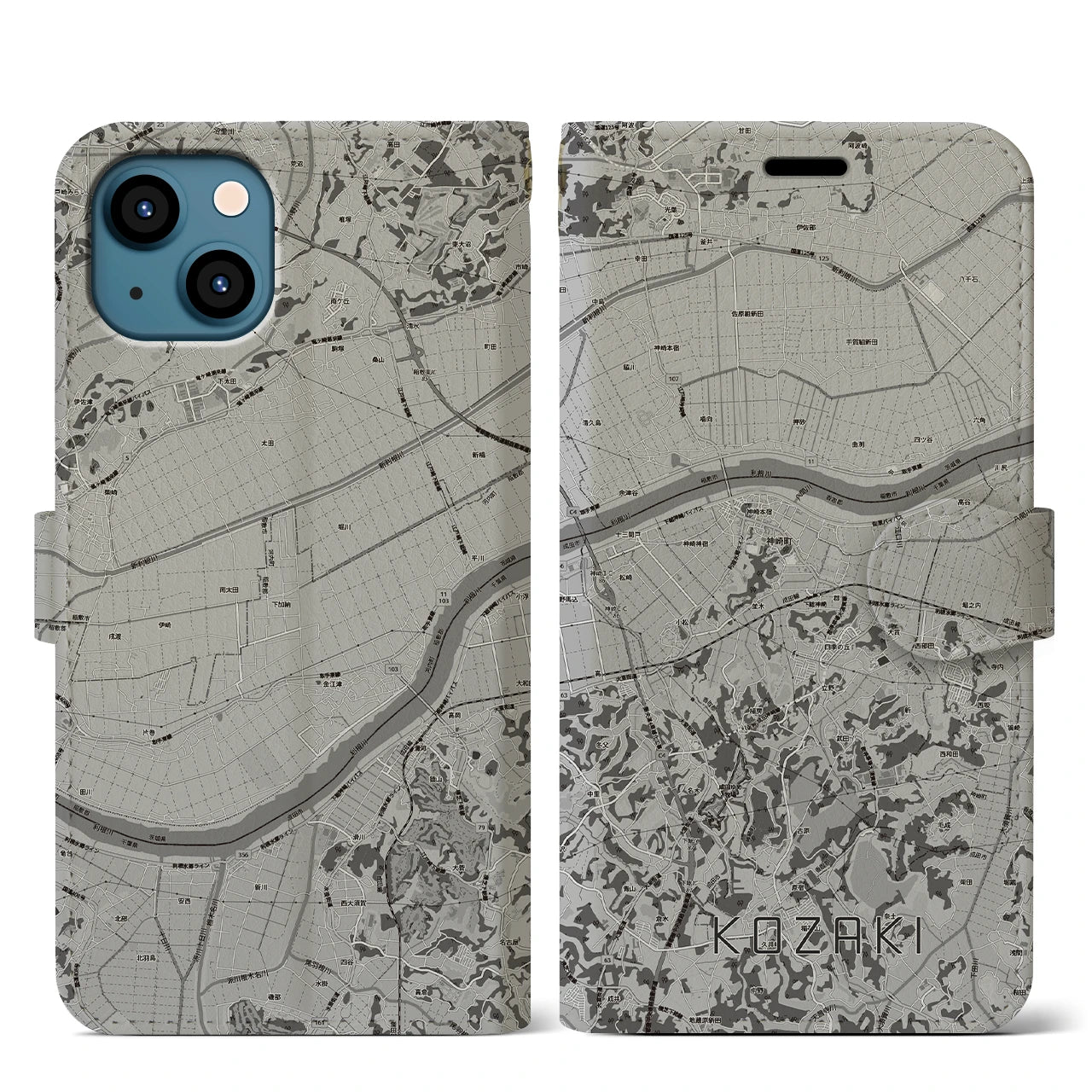 【神崎（千葉県）】地図柄iPhoneケース（手帳タイプ）