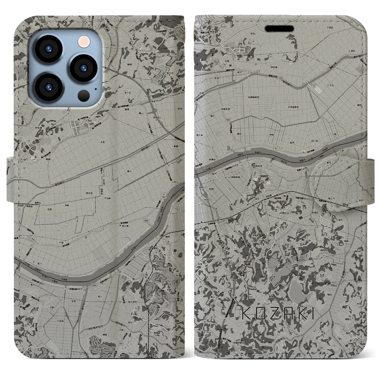 【神崎（千葉県）】地図柄iPhoneケース（手帳タイプ）