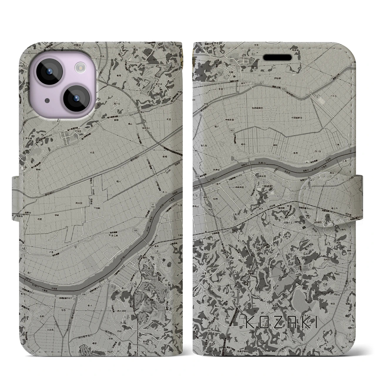 【神崎（千葉県）】地図柄iPhoneケース（手帳タイプ）