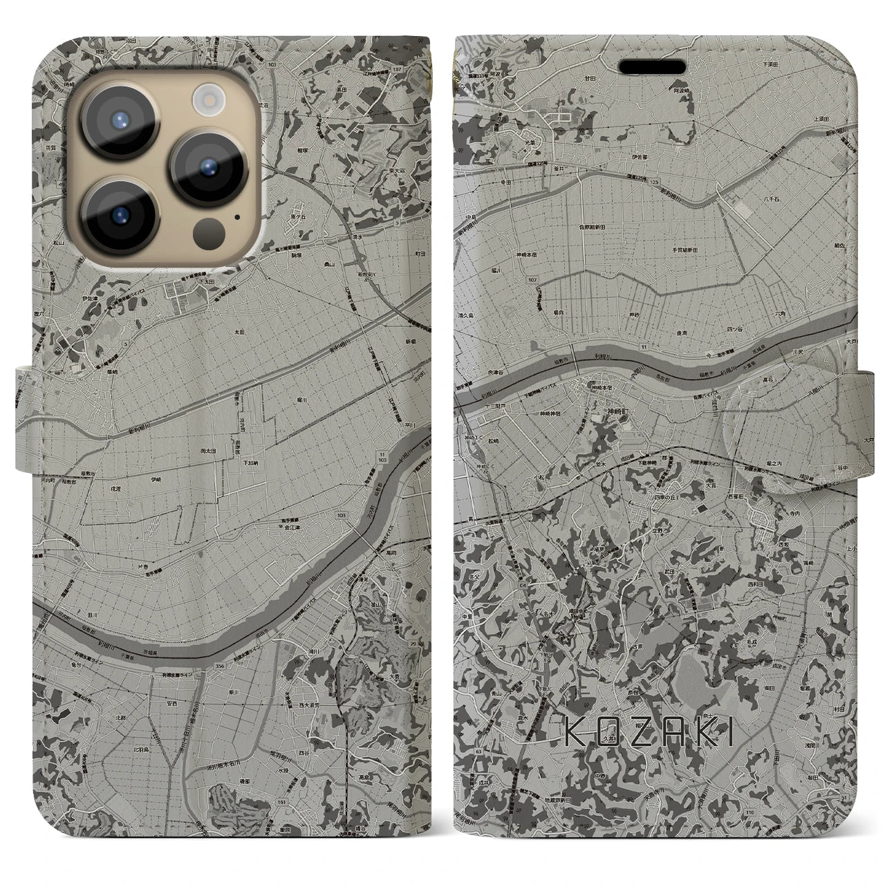 【神崎（千葉県）】地図柄iPhoneケース（手帳タイプ）