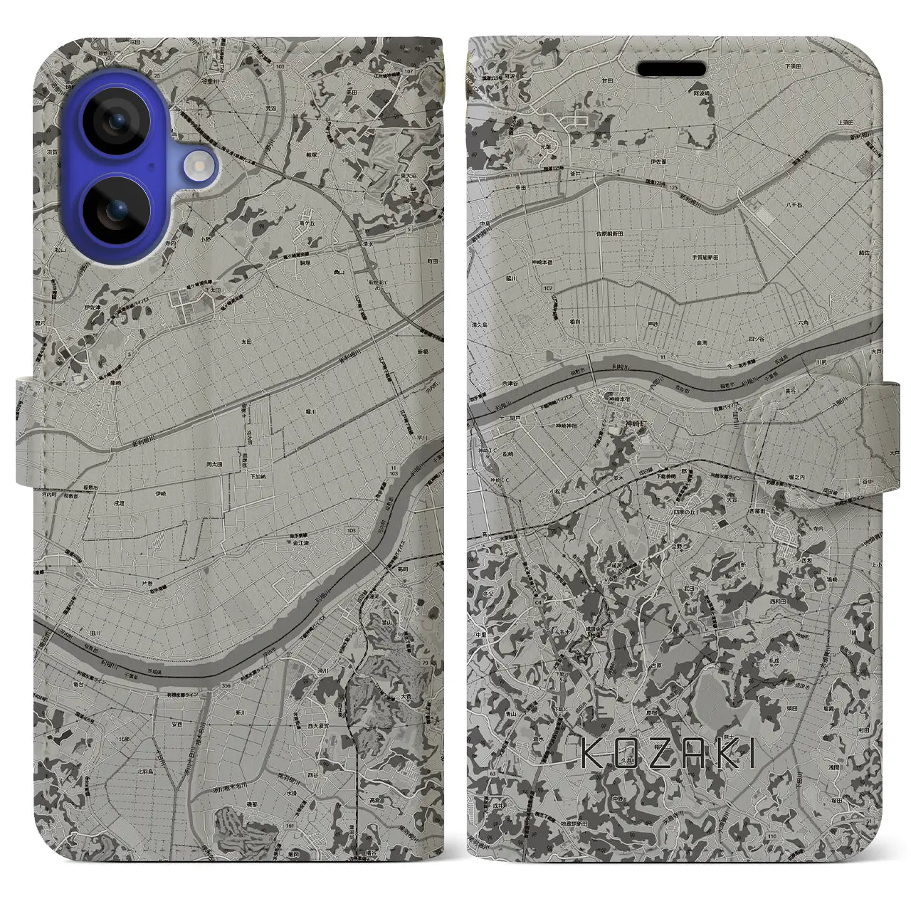 【神崎（千葉県）】地図柄iPhoneケース（手帳タイプ）