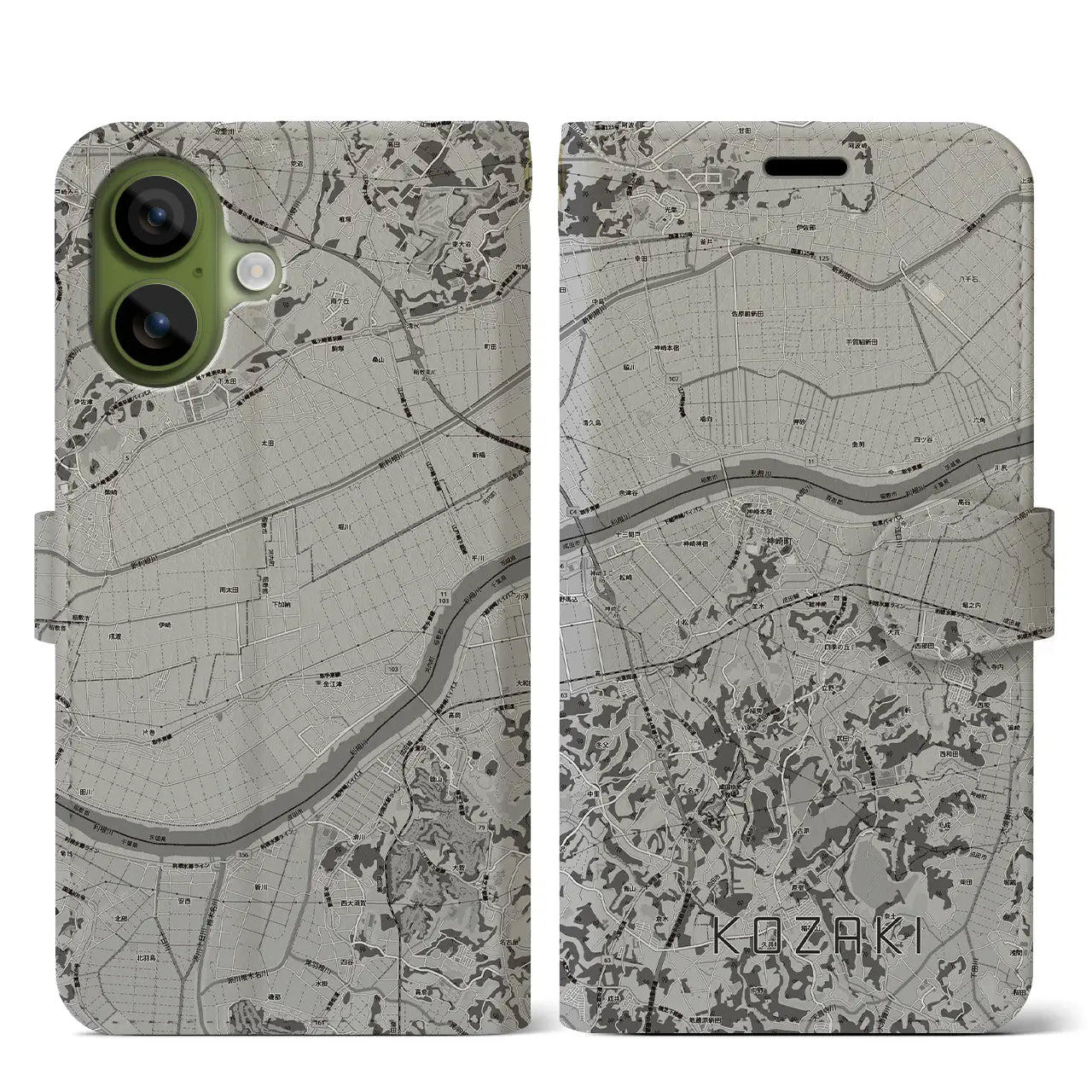 【神崎（千葉県）】地図柄iPhoneケース（手帳タイプ）