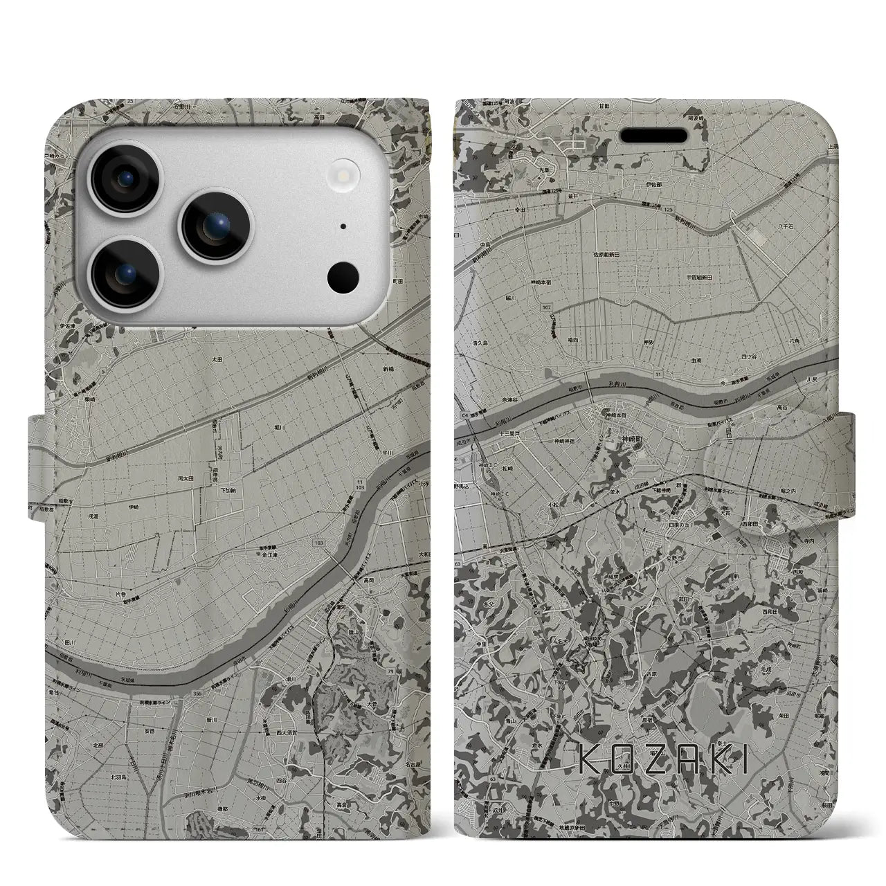 【神崎（千葉県）】地図柄iPhoneケース（手帳タイプ）