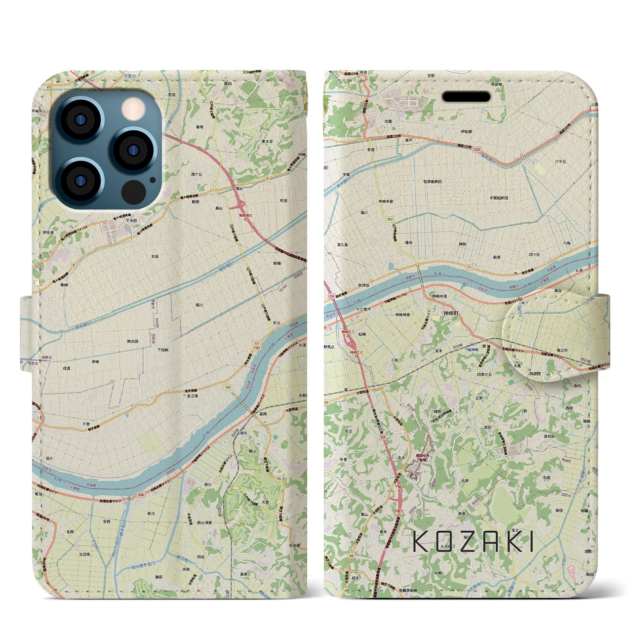 【神崎（千葉県）】地図柄iPhoneケース（手帳タイプ）
