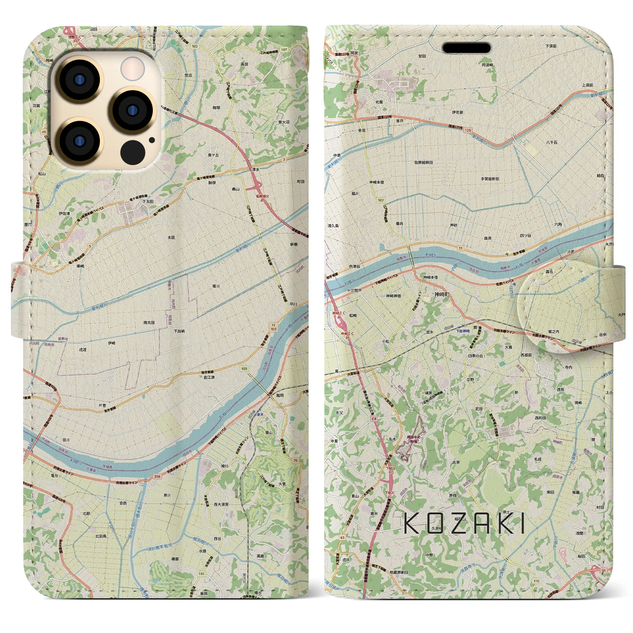 【神崎（千葉県）】地図柄iPhoneケース（手帳タイプ）