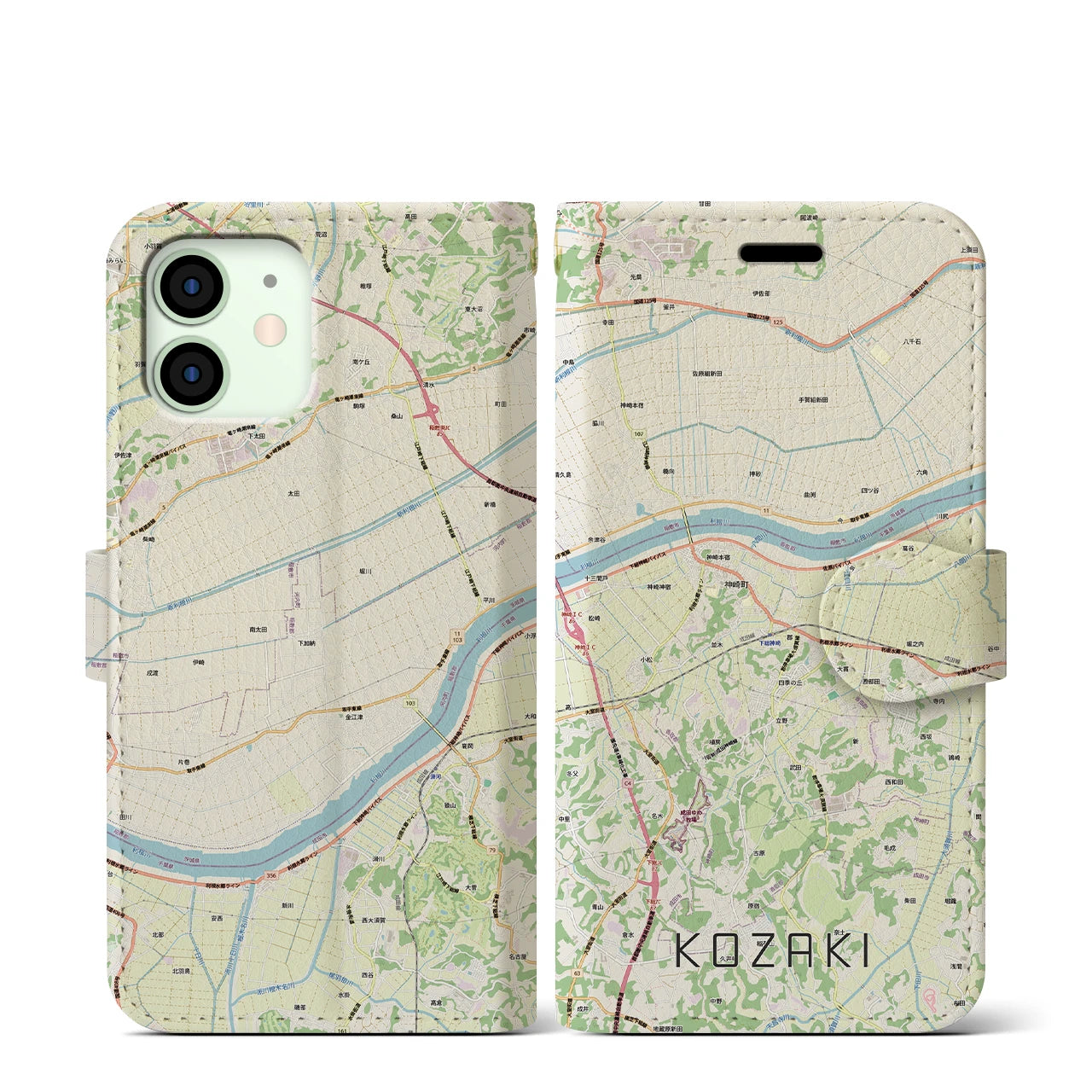 【神崎（千葉県）】地図柄iPhoneケース（手帳タイプ）