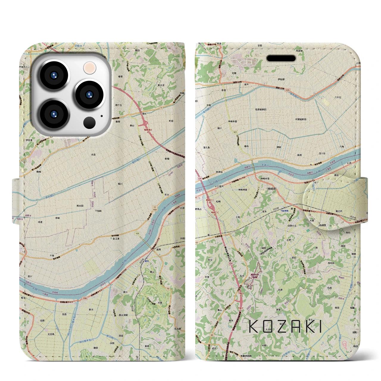 【神崎（千葉県）】地図柄iPhoneケース（手帳タイプ）