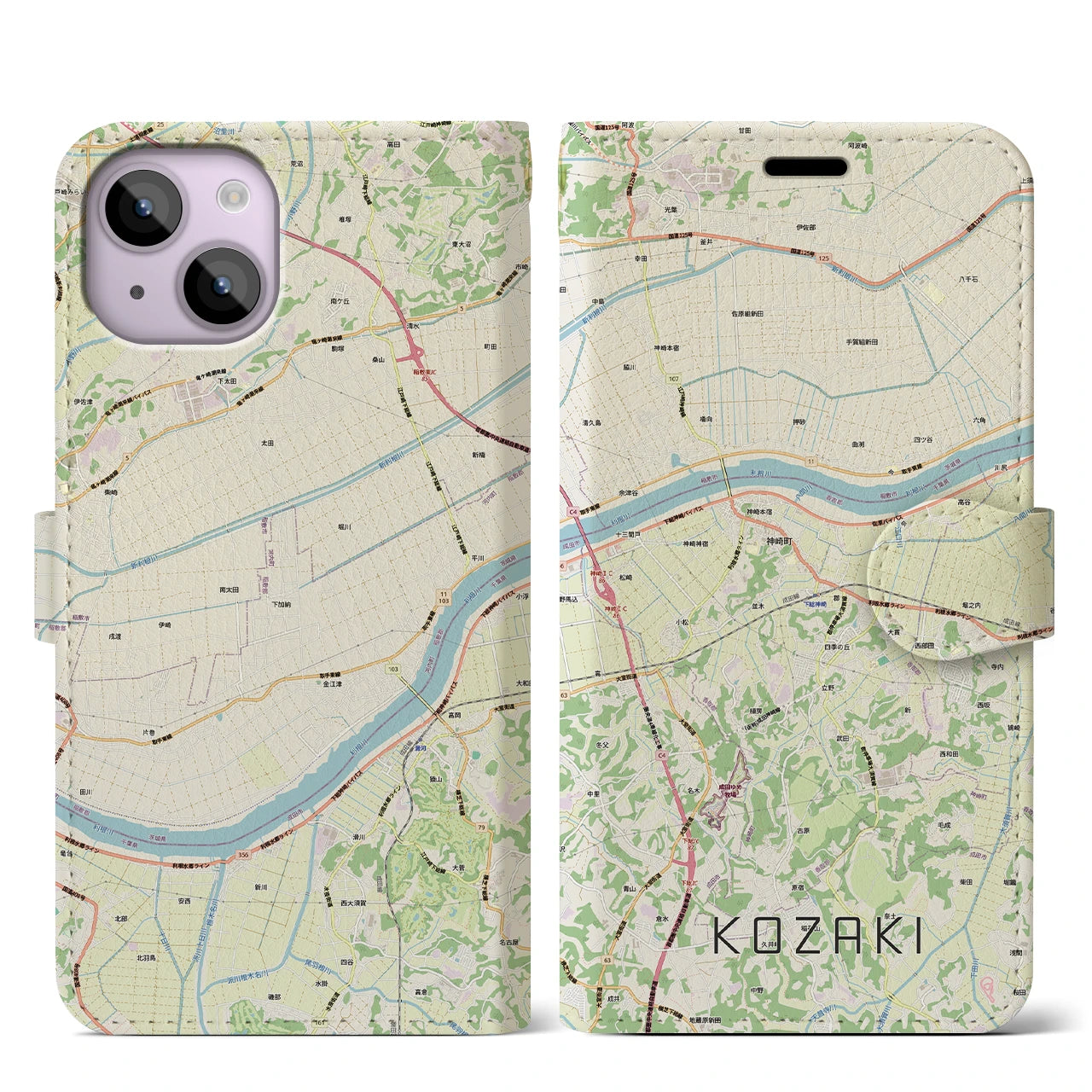 【神崎（千葉県）】地図柄iPhoneケース（手帳タイプ）