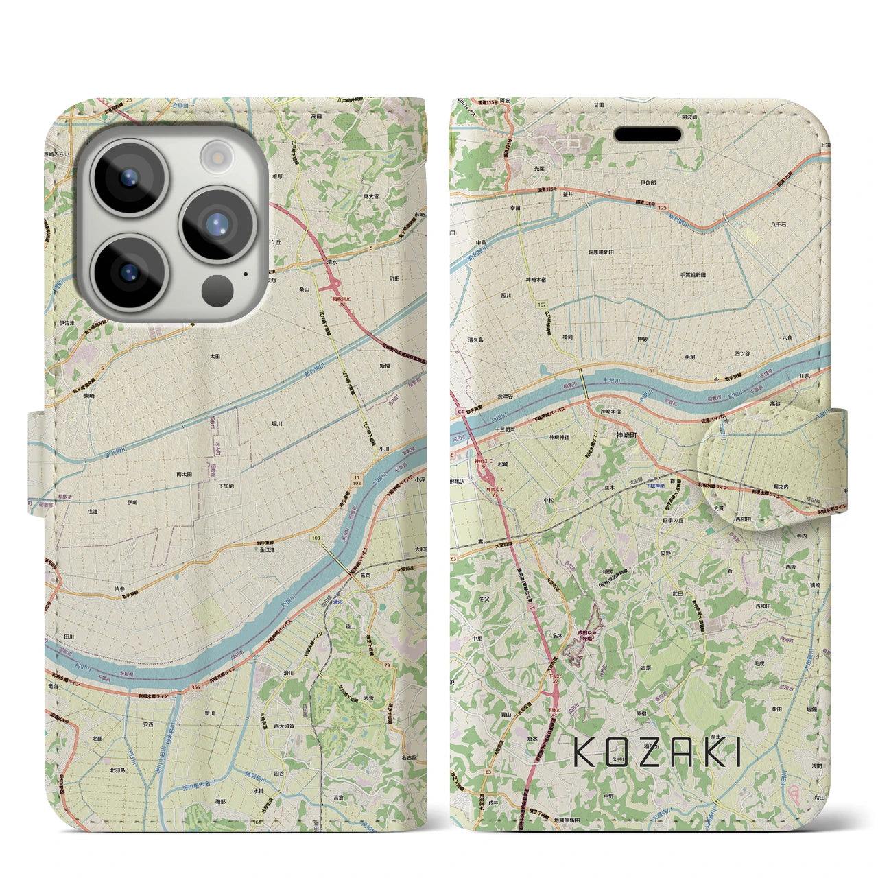 【神崎（千葉県）】地図柄iPhoneケース（手帳タイプ）