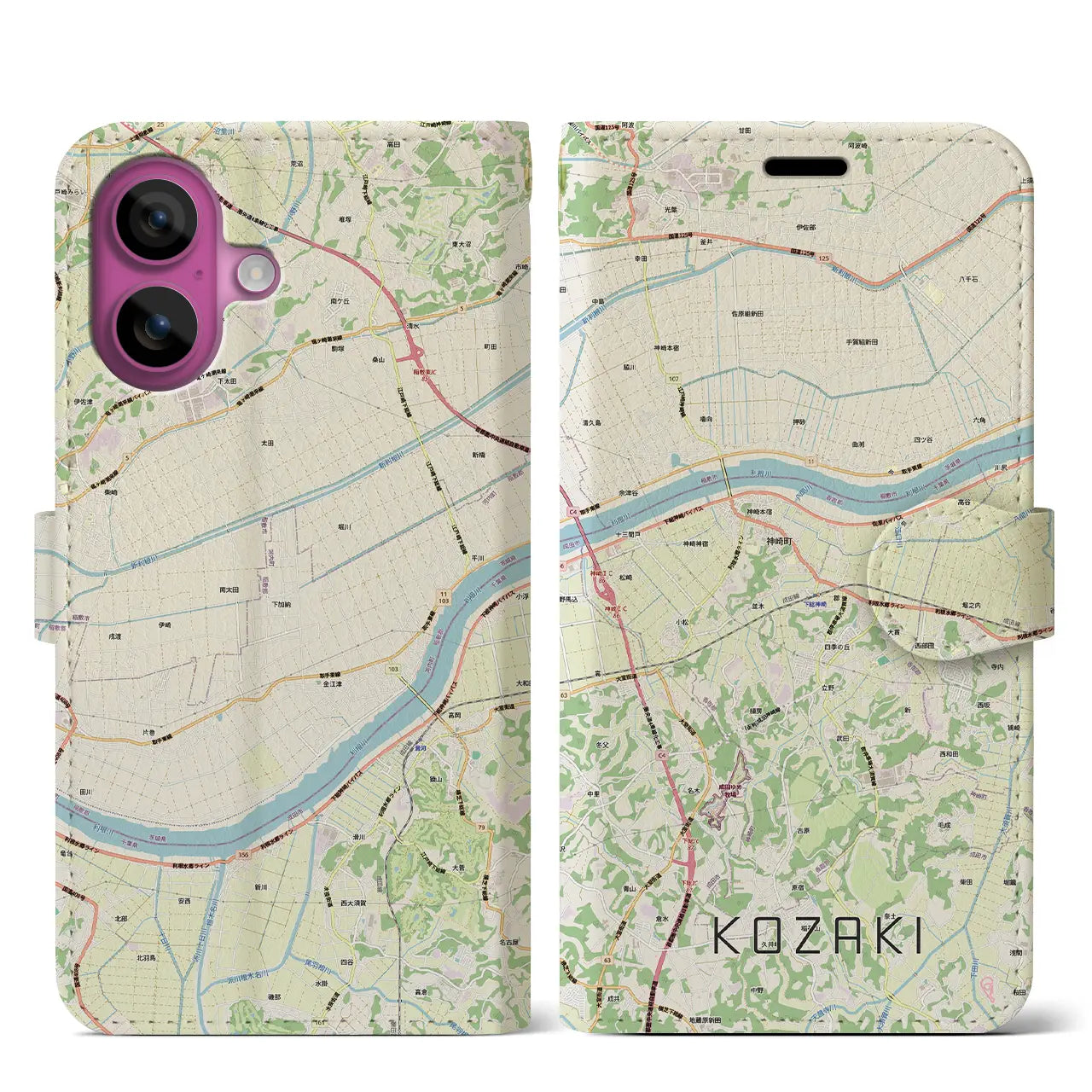 【神崎（千葉県）】地図柄iPhoneケース（手帳タイプ）