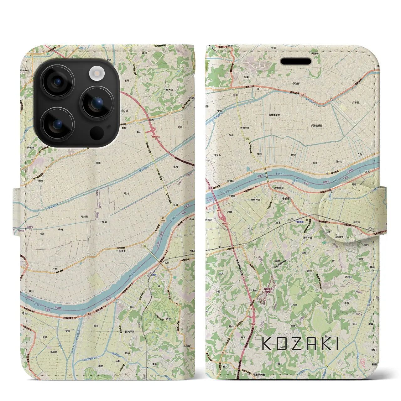 【神崎（千葉県）】地図柄iPhoneケース（手帳タイプ）