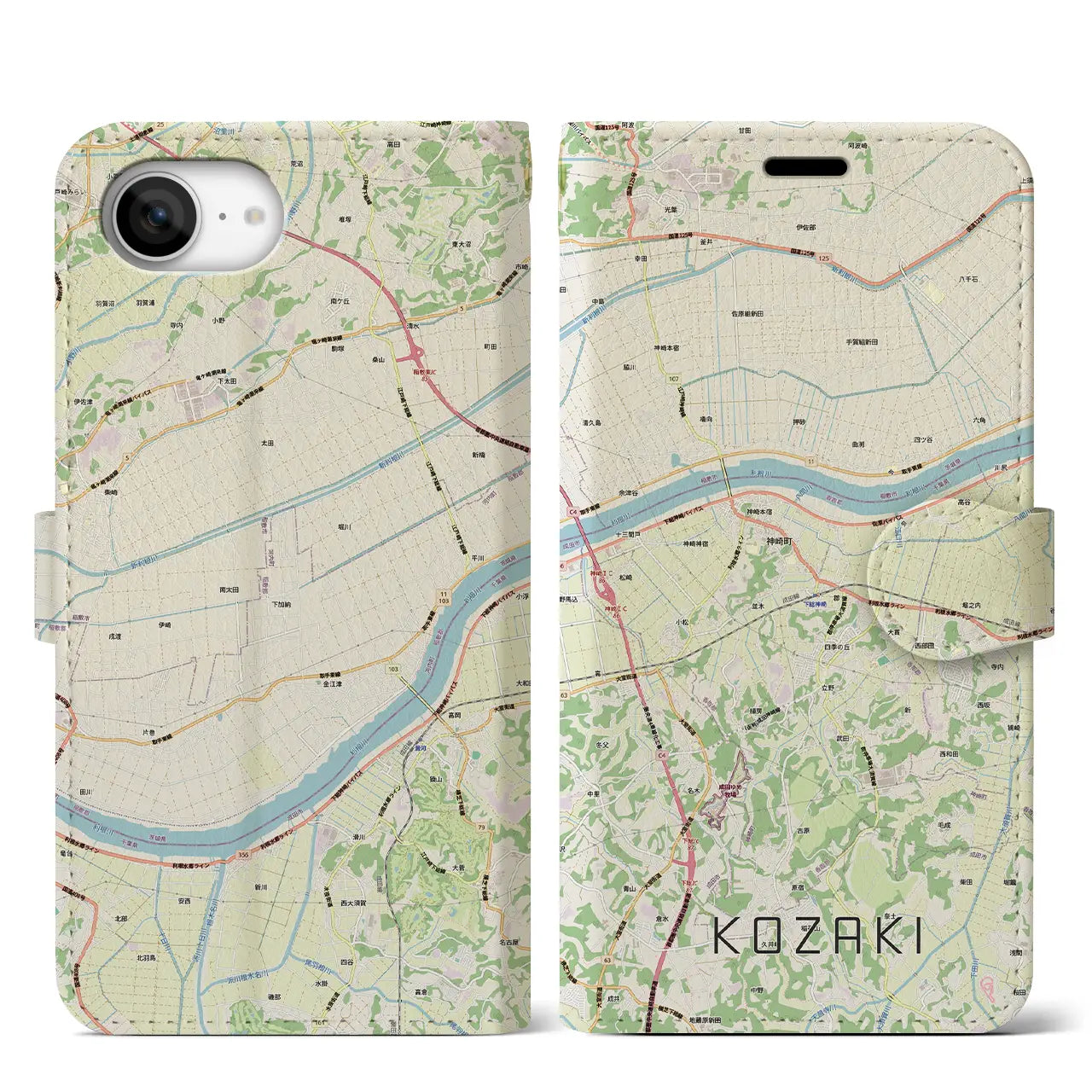 【神崎（千葉県）】地図柄iPhoneケース（手帳タイプ）