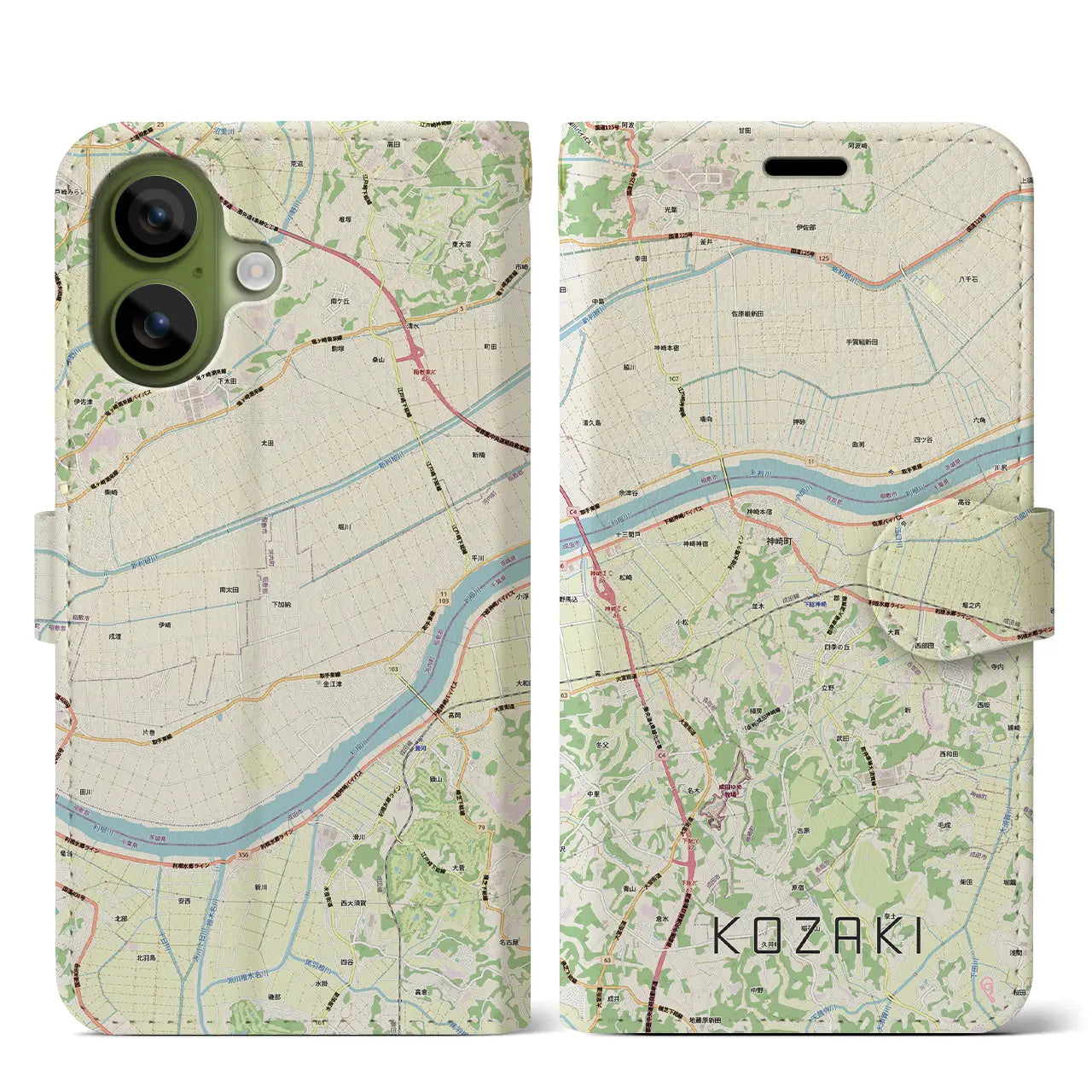 【神崎（千葉県）】地図柄iPhoneケース（手帳タイプ）