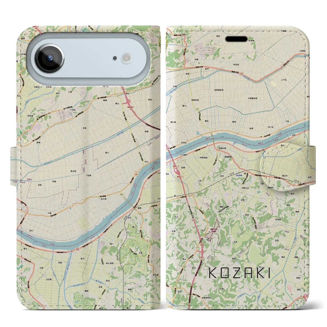 【神崎（千葉県）】地図柄iPhoneケース（手帳タイプ）ナチュラル・iPhone 17 Pro Max 用