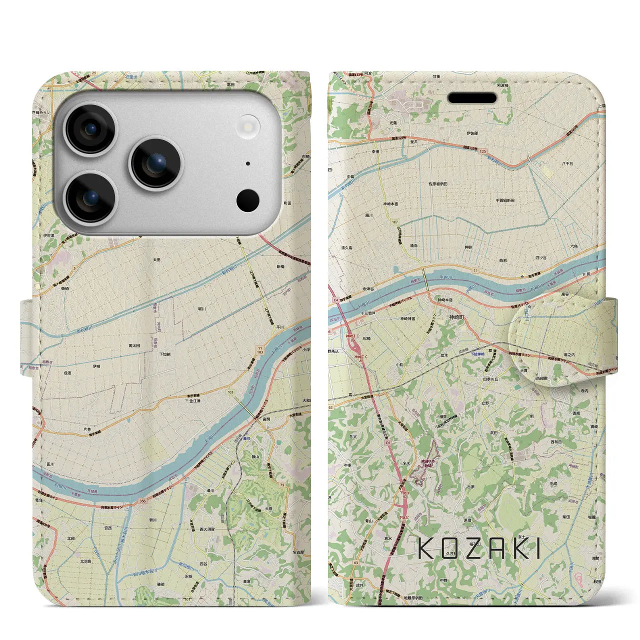 【神崎（千葉県）】地図柄iPhoneケース（手帳タイプ）