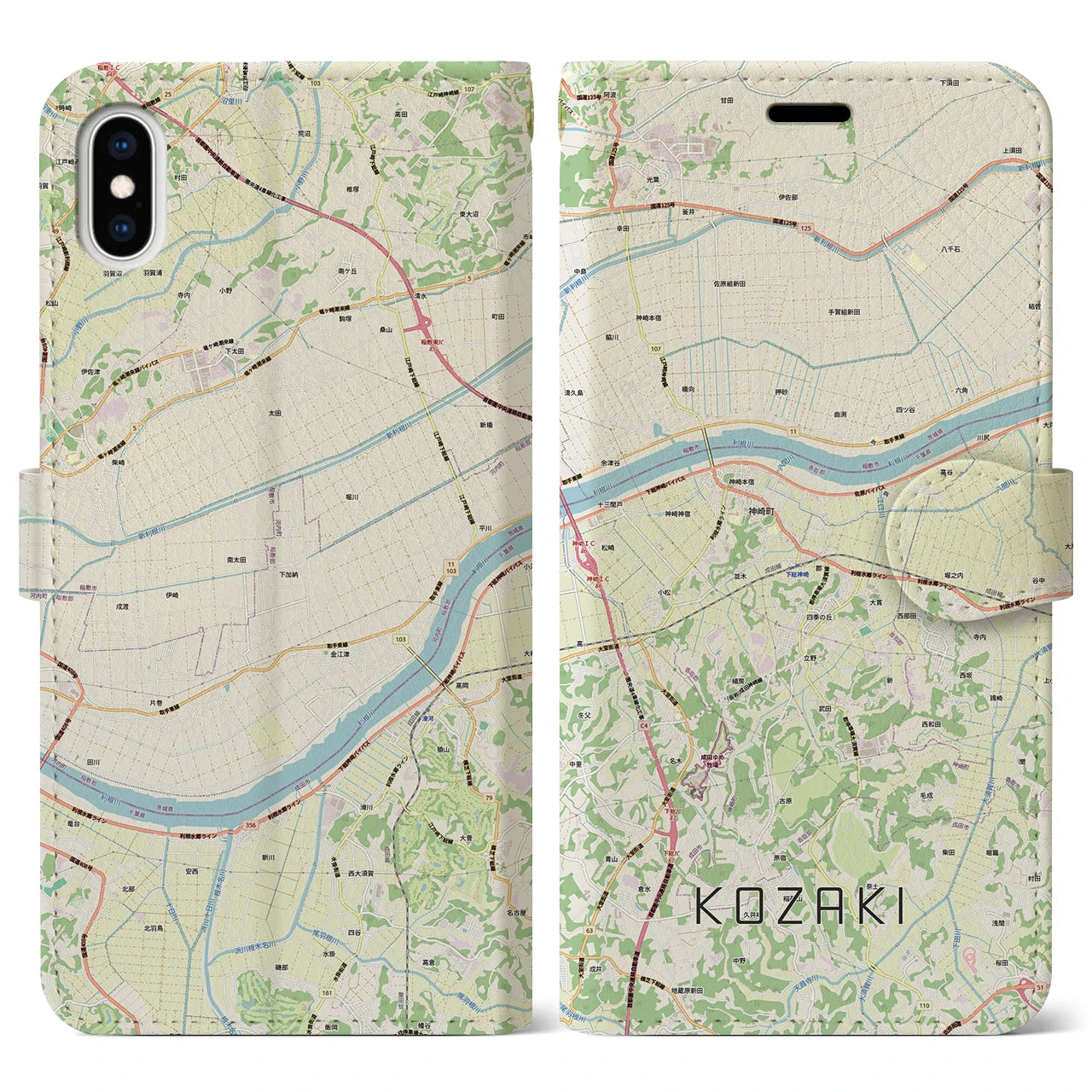 【神崎（千葉県）】地図柄iPhoneケース（手帳タイプ）