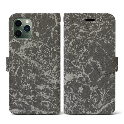 【甲山（広島県）】地図柄iPhoneケース（手帳タイプ）モノトーン・iPhone 11 Pro 用