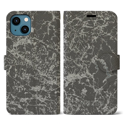 【甲山（広島県）】地図柄iPhoneケース（手帳タイプ）モノトーン・iPhone 13 用