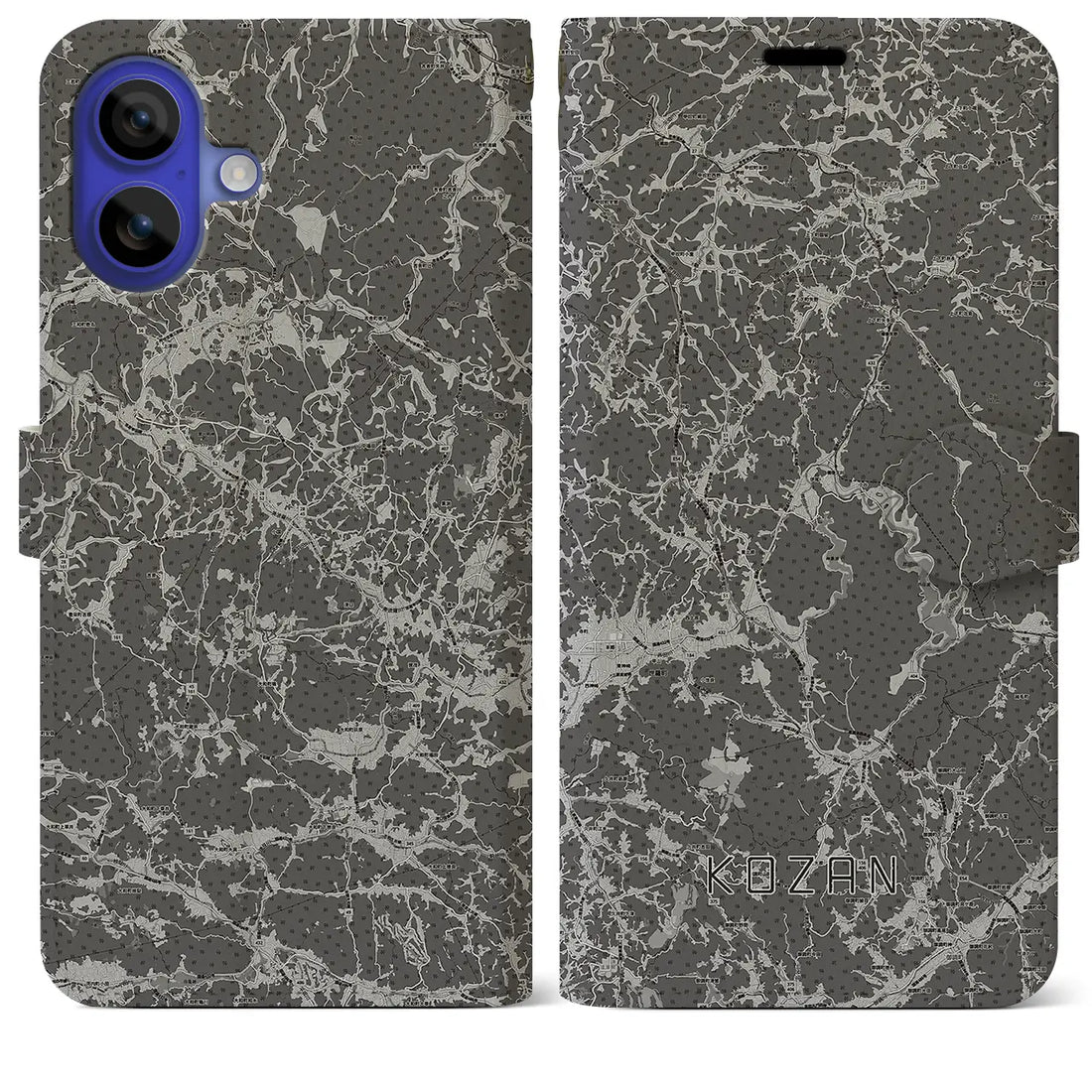 【甲山(広島県)】地図柄iPhoneケース(手帳タイプ)モノトーン・iPhone 16 Pro Max 用