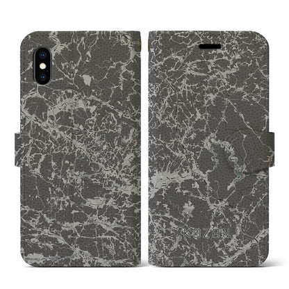 【甲山（広島県）】地図柄iPhoneケース（手帳タイプ）モノトーン・iPhone XS / X 用