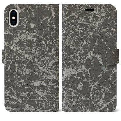 【甲山（広島県）】地図柄iPhoneケース（手帳タイプ）モノトーン・iPhone XS Max 用